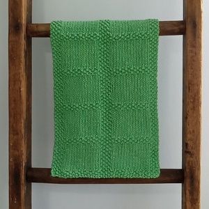 Hand Crafted Handknit Grass Green Textured Windowpane Design Hand Towel